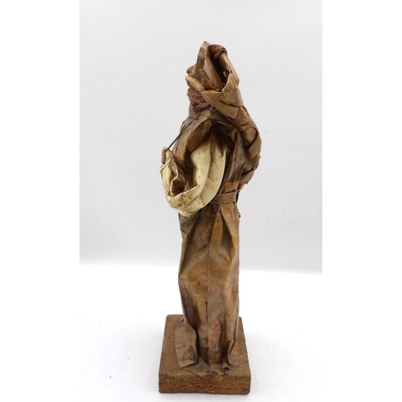 Viejita Papel Mache Old Woman w Woven Mat on Back Papier Mache 12x3½x3½ Mexico - Picture 3 of 5